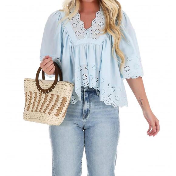 HYFVE Tops - NEW HYFVE soft kisses eyelet babydoll top in light blue